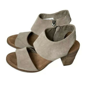 Toms Majorca Taupe Suede Block Heel Sandals Ankle Zipper